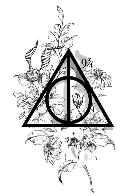 Deathly Hallows Art, Harry Potter Tattoo Unique, Harry Potter Tattoo Sleeve, Sleeve Inspiration, Harry Tattoos, Arm Sleeve Tattoos For Women, Hp Tattoo, Harry Potter Tattoos, Harry Potter Tattoo