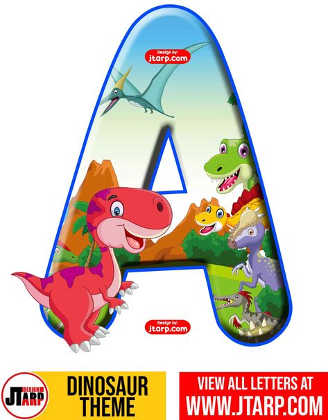 Dinosaurs Printable Letters A-Z and Numbers 0-9 - Album JTarp Design Bday Banner, Diy Birthday Party Favors, Dinosaur Font, Dinosaurs Birthday, Dinosaur Birthday Theme, Dinosaur Alphabet, Dinosaur Birthday Party Decorations, Dinosaur Printables, Baby Birthday Invitations