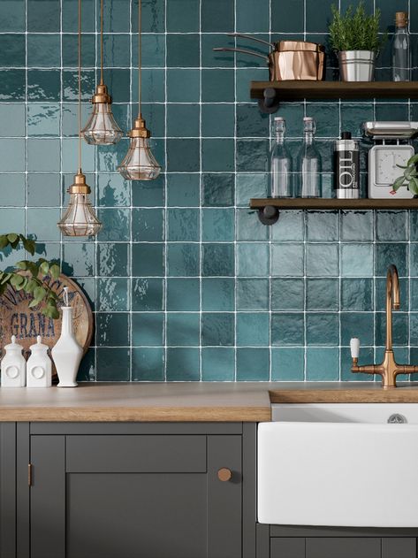 Tile Architecture, Turquoise Tile, Design Building, Small Tiles, Kitchen Splashback, Kitchen Wall Tiles, Big Bathrooms, Kitchen Worktop, Blue Tiles