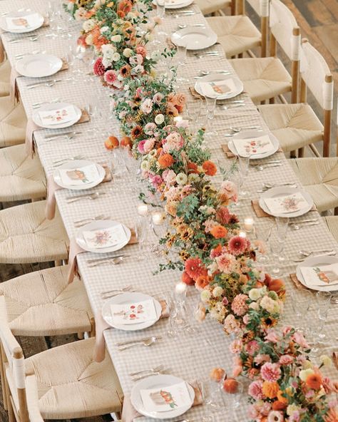 Forever a student…and forever in love with summer flowers. Flashing back to last August in one of my favorite cities…Nashville with @ohflorastudio 🌸 📸 @caitcarrphoto #eventflowers #artwithflowers #atlantaflowers #atlflorist #artwithflowers #atlwedding #atlflorist #blackflorist #atlantaflorist #atlantaflowers #eventflorist #flowersmarthasvineyard #floristmarthasvineyard #blackfloristatlanta #marthasvineyard #marthasvineyardflorals #marthasvineyardflowers #marthasvineyardstyle #marthasvineya... Flower Table Runner Centerpiece, Long Low Flower Arrangement, Diy Floral Runner, Long Table Wedding Decor, Marthas Vineyard Style, Garland Table Runner, Feast Ideas, Lauren Hill, Flower Runner