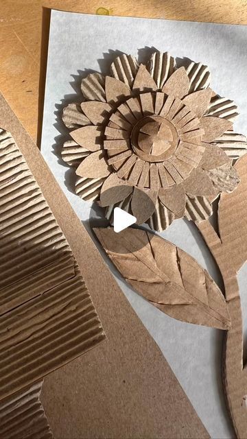 Rogene Manas on Instagram: "This coming Sunday I’m teaching a Cardboard Bas-relief Workshop as a fundraiser for Maude Kerns Art Center in Eugene. And this is one of my samples. I love corrugated cardboard and all the things you can do with it. But the color is my main attraction to it. That and the price. #corrugatedcardboard #recycleart #makearteveryday #wastenotwantnot also why won’t instagram let me post an image instead of a movie?" Cardboard Circle Crafts, Cardboard 3d Art, Cardboard Cutout Art, 3d Cardboard Art, Cardboard Flowers, Vithu Mauli, Cardboard Relief, Cardboard Sculptures, Cardboard Art Sculpture