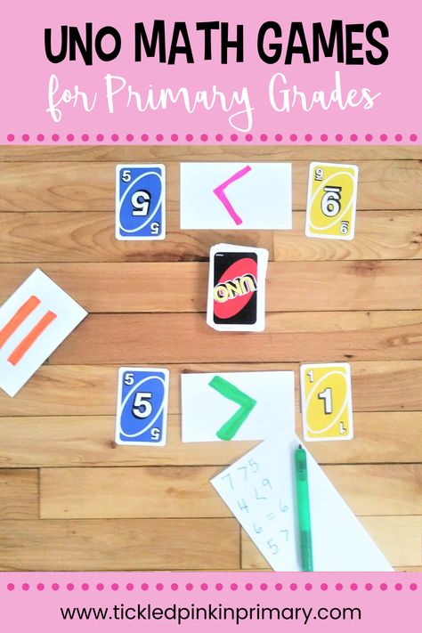 Math Games With Uno Cards, Uno Math Game, 4th Grade Games, 1st Grade Math Games, Math Card Games, Spiral Math, Subtraction Games, First Grade Math Worksheets, Kindergarten Math Games