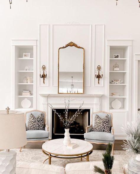 Neutral Glam Living Room Decor, Contemporary French Interior, Glam Fireplace, Paris Living, French Inspired Decor, Traditional Glam, French Style Interior, Glass Tables, Parisian Interior