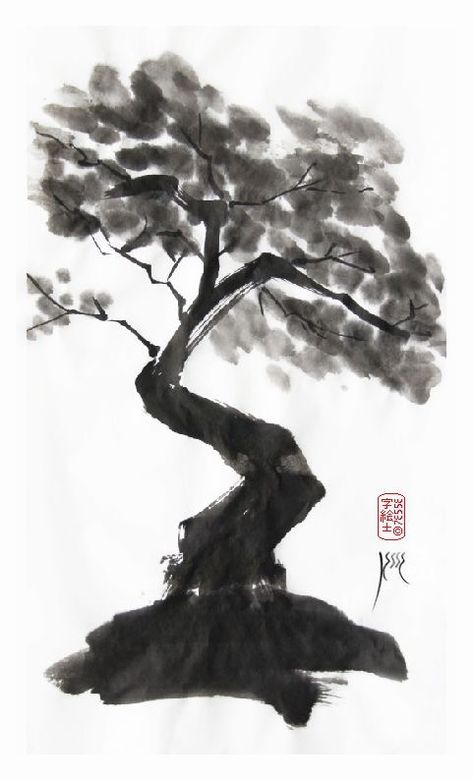 Japanese Sumi-e, China Tattoo, Watercolor Pine Trees, Japanese Ink Painting, Zen Painting, Sumi E Painting, Chinese Landscape Painting, Chinese Art Painting, Japanese Drawings