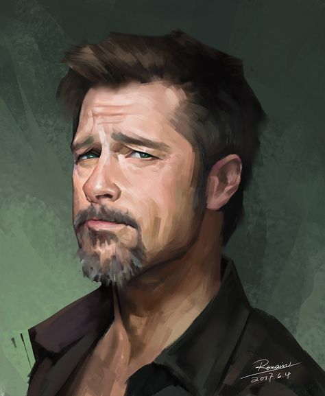 Brad Pitt Painting, Portrait Illustrator, Traditional Drawing, Digital Painting Portrait, Semi Realism, Free Procreate Brushes, 얼굴 그리기, Free Brushes, Free Procreate