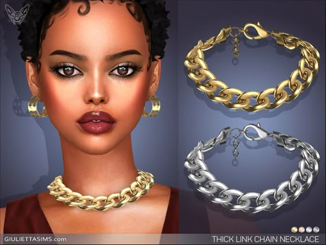 Sims 4 — Thick Link Chain Necklace by feyona — Thick Link Chain Necklace comes in 4 colors of metal: yellow gold, white Sims 4 Cc Chain Necklace, Chain Cc Sims 4, Sims 4 Necklace Cc, Sims Jewelry, Chokers For Kids, 4 Piercings, Sims 4 Mac, Sims 4 Piercings, Mod Earrings