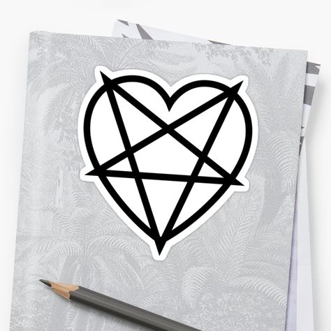 Heart Pentagram Tattoo, Occult Pattern, Pentagram Heart, Symbol Cute, Heart Pentagram, Angel Devil Tattoo, Pentagram Tattoo, Gothic Love, Cricut Decals