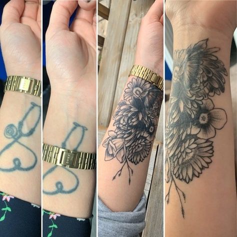 This unintentionally phallic tattoo that's now covered by gorgeous wildflowers: Wrist Cover Up Tattoos, Coverup Wrist Tattoos For Women, Cover Up Tattoos Before And After, Flower Cover Up Tattoos, Cover Up Tattoos For Men, Cover Up Tattoos For Women, Best Cover Up Tattoos, Wrist Tattoo Cover Up, Tattoo Coverup