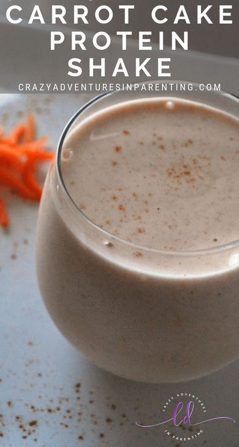 Carrot Cake Protein Shake | Crazy Adventures in Parenting Carrot Cake Protein, Homemade Protein Shakes, Protein Drink Recipes, Natural Protein Powder, Crazy Adventures, Breakfast Choices, Favorite Dessert Recipes, Carrot Cake Recipe, Bariatric Recipes