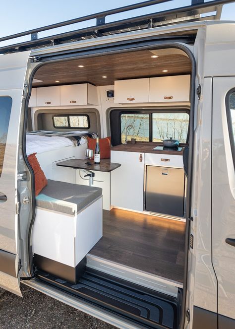 Van Conversion Color Scheme, Van Conversion Toilet, Vanlife Conversion, Walnut Countertops, Mercedes Sprinter 4x4, Grey Water System, Custom Camper Vans, Mercedes Sprinter Camper, Black Rhino Wheels