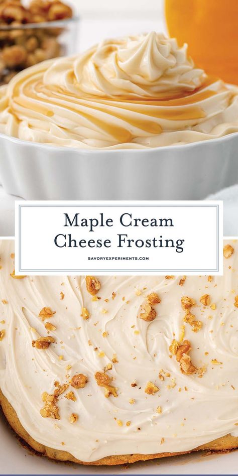 This EASY Maple Cream Cheese Frosting recipe combines cream cheese, butter, and maple syrup for the ultimate sweet and tangy frosting! Maple Topping, Maple Frosting Recipe, Sugar Free Frosting Recipe, Sugar Free Frosting, Cream Cheese Butter, Maple Cream Cheese Frosting, Flavored Cream Cheeses, Pumpkin Spice Cream, Paris Bakery