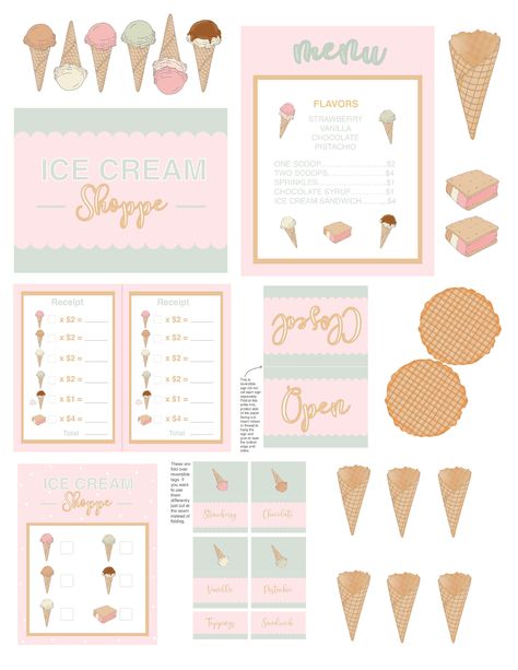 How To Make Ice Cream Cones Out Of Paper, Diy Play Ice Cream Shop, Cardboard Crafts Ice Cream Shop, How To Make Cardboard Ice Cream Shop, Paper Ice Cream Shop Printable, Ice Cream Diy Crafts, Paper Ice Cream Shop, Ice Cream Scoop Template, Cardboard Ice Cream Shop