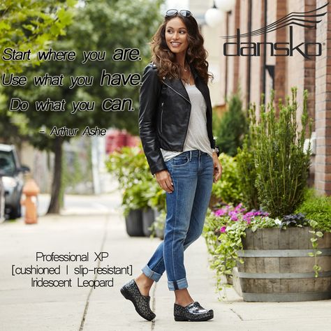 Check out the Professional XP Iridescent #Leopard by #Dansko for a softer, lighter take on the traditional clog with an amazing and comfortable fit. Find them now on ClogsAndShoes.com. #comfortable #womensfashion #womensshoes #scrublife #nurse #nurselife #nursing #clogs #shoes #fashionblogger #fashion #bosslady #cuteshoes #chef #hairdresser #cook #waitress #ootd  #fallfashion #quoteoftheday #qotd #quote #positivity #inspiration #motivation Dansko Clogs Outfit Fall, Outfits With Dansko Clogs, Black Dansko Clogs Outfit, Dansko Clogs Outfit Professional, Birkenstock Clogs Outfit Work, How To Style Dansko Clogs, Dansko Clogs Outfit Work, Dnp School, Clogs Outfit Work