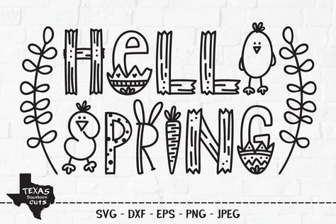 Cricut Spring, Illustrator Text, Spring Svg, Spring Coloring Pages, Craft Stickers, Floral Artwork, Easter Decoration, Baby Chicks, Chalkboard Art