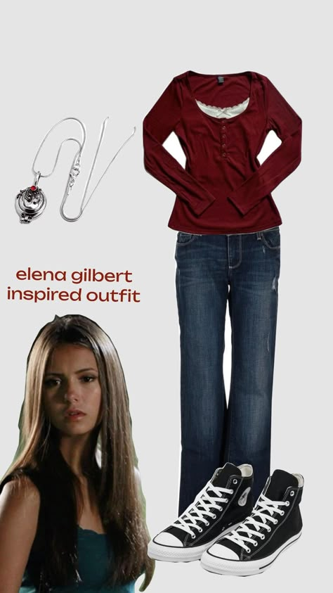 tvd fans rise up #fyp #outfit #tvd 2000s Fashion Elena Gilbert, Elena Outfits Tvd, 2005 Style Outfits, Tvd Halloween Costumes Inspired Outfits, Elena Tvd Outfits, Elana Outfit, Tvd Outfit Aesthetic, Elena Gilbert Outfits Inspired, Elena Halloween Costume