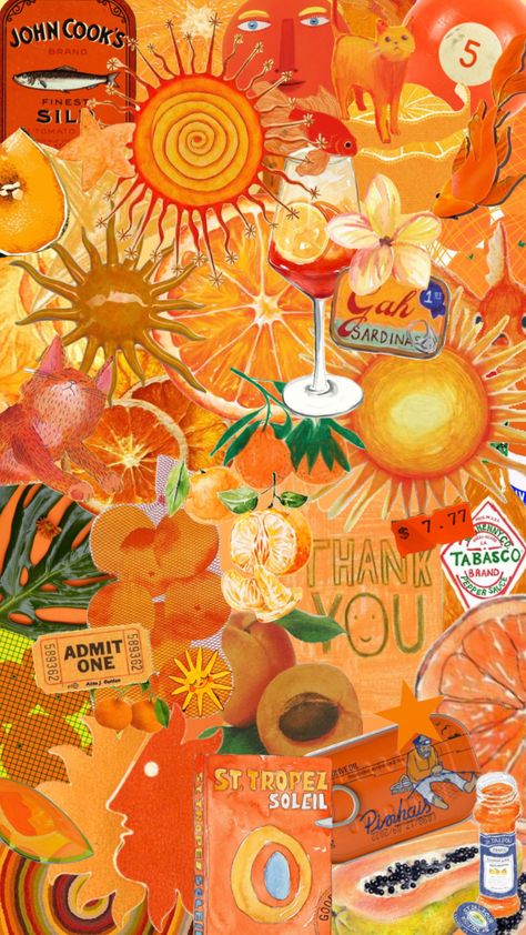 Maximalism Wallpaper, Orange Collage, Maximalist Wallpaper, Wallpaper Vibes, Dorm Art, Iphone Lockscreen Wallpaper, Iphone Wallpaper Fall, Collage Background, Iphone Wallpaper Tumblr Aesthetic