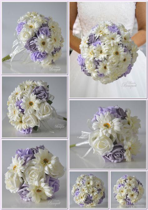 Stunning faux bridal bouquet collection of dusky lilac roses with ivory mini gerbera daisies, pretty purple pastel wedding flowers by The Brides Bouquet UK - beautiful & affordable artificial bridal flowers handmade to order with worldwide shipping available Purple Pastel Wedding, Faux Bridal Bouquet, Gerbera Wedding, Faux Wedding Flowers, Lilac Wedding Flowers, Artificial Bridal Bouquets, Pastel Wedding Flowers, Artificial Wedding Bouquets, Beautiful Bridal Bouquet