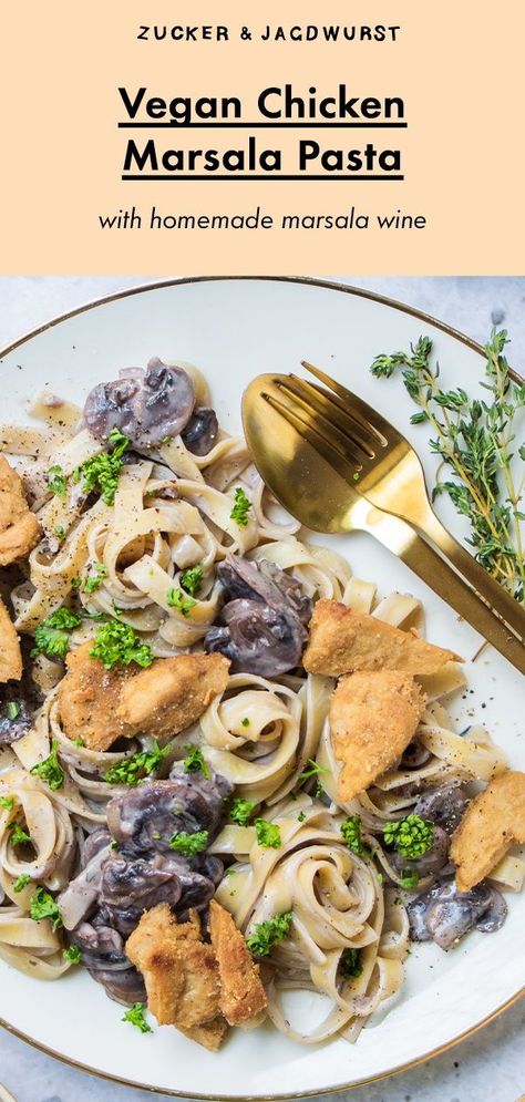 Pasta with creamy vegan Mushroom Sauce #vegan #onepot #quick Vegan Marsala, Chicken Marsala Pasta, Marsala Pasta, Vegan Mushroom Soup, Pasta With Mushrooms, Vegan Potato Soup, Comfy Food, Vegan Mashed Potatoes, Vegan Chicken