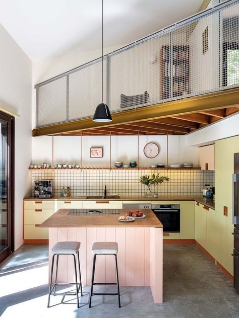 Kitchen With Loft, Sprout House, Green Magazine, Small Space Design, Mid Century Modern Kitchen, The Local Project, The Bush, Dream House Decor, Interior Inspo