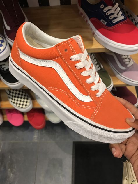 Orange Vans Outfit, Orange Low-top Skate Shoes With Laces, Orange Vans Shoes, Yellow Vans Shoes, Orange Low-top Skate Shoes With Contrast Sole, Vogue Fashion Trends, Orange Vans, Vans Shoes Women, Fall Shopping List