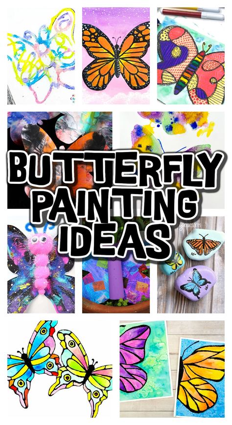 26 Beautiful Butterfly Painting Ideas | Kids Activities Blog Diy Butterfly Canvas Painting, Butterfly On Canvas Painting, Painted Butterfly Easy, How To Paint Butterflies Acrylic, How To Paint A Butterfly, Easy Butterfly Painting On Canvas, Diy Butterfly Painting, Gems Painting, Butterfly Painting Ideas