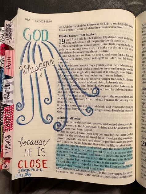 1 Kings 19:11-12 1 Kings 5:4, 1 Kings 19:11-12, 1 Kings 19, God Whispers, Bible Painting, Bible Journal Notebooks, Bible Journaling For Beginners, Bible Mapping, Bible Ideas