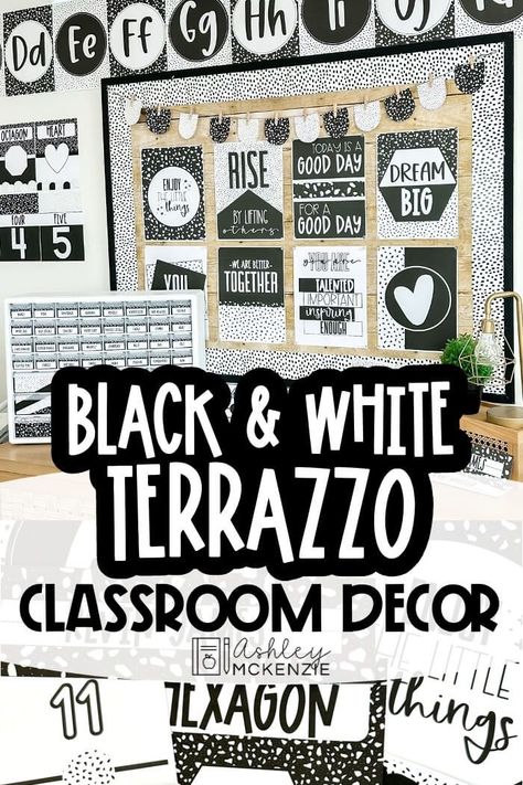 Black And White Terrazzo, Ashley Mckenzie, Polka Dot Classroom, Elementary Classroom Themes, Middle School Classroom Decor, Teacher Toolbox Labels, Classroom Welcome, Classroom Decor Bundle, White Terrazzo