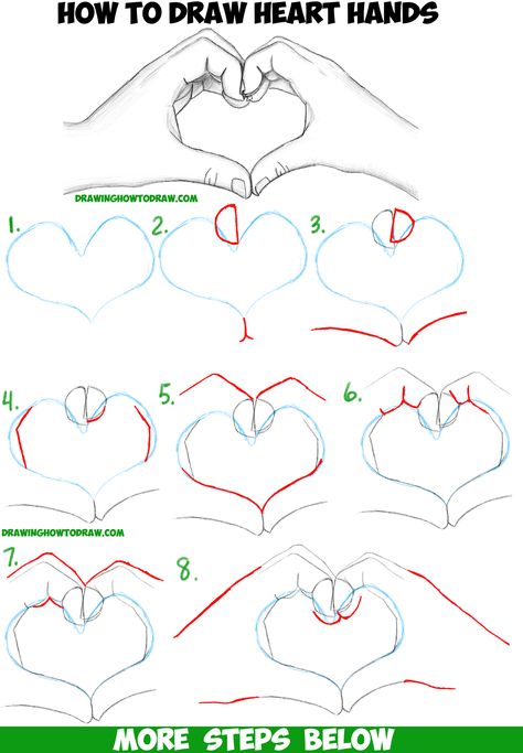 How to Draw Heart Hands in Easy to Follow Step by Step Drawing Tutorial for Beginners and Intermediates How To Draw Heart, Draw Heart, Trin For Trin Tegning, Step By Step Sketches, Perfect Drawing, How To Draw Steps, Draw Hands, Drawing Tutorials For Beginners, Easy Drawing Tutorial