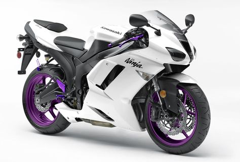 Moto Ninja, Purple Motorcycle, Pink Motorcycle, Motorcycle Helmet Design, Motorcycle Images, Kawasaki Bikes, White Motorcycle, Ninja Zx6r, Red Bike