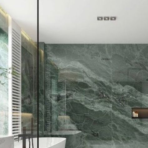 Discover Surfaces on Instagram: "Green Marble with irregular textures and veins , providing more natural and comfortable shower experience 🌿 . . . . #shower #bathroom #bathroomdesign #bath #interiordesign #design #home #bathroomdecor #tile #showertime #homedecor #renovation #love #tiles #glass #interior #bathroomremodel #water #toilet #bathtub #bathroomrenovation #kitchen #plumbing #showerdesign #architecture #construction #sink #beauty #homedesign #follow" Green Marble Shower Walls, Green Marble Wall, Green Marble Bathroom, Marble Shower Walls, Kitchen Plumbing, Bathroom Paneling, New House Bathroom, Marble Showers, Glass Interior