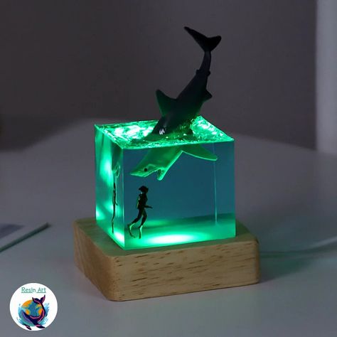 Cube Decor, Whale Crafts, Mini Aquarium, Cube Lamps, Colorful Lamps, Desktop Lamp, Decorative Lights, Cube Light, Ocean Decor