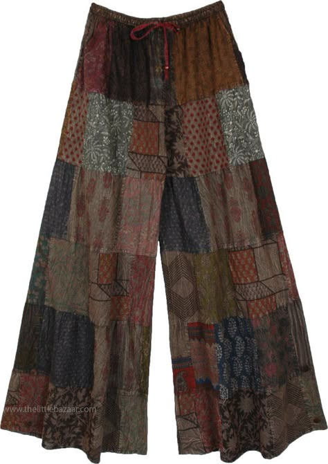 Travel to the mystical lands with these patchwork loose wide legged cotton pants. The pants are wide-legged with a lot of flare and in cotton fabric. #tlb #SplitSkirtsPants #Patchwork #Tall #bohemianfashion #Handmade #TallHippiePants Wide Leg Pants Casual, Patchwork Pants, Bohemian Pants, Carpet Bohemian, Mode Hippie, Cotton Carpet, Estilo Hippie, Hippie Pants, Hippie Look