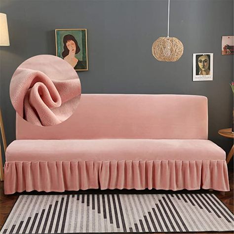 Pink Futon, Slipcover Couch, Skirted Sofa, Futon Cover, Futon Slipcover, Cover Furniture, Futon Couch, Folding Sofa Bed, Velvet Pink