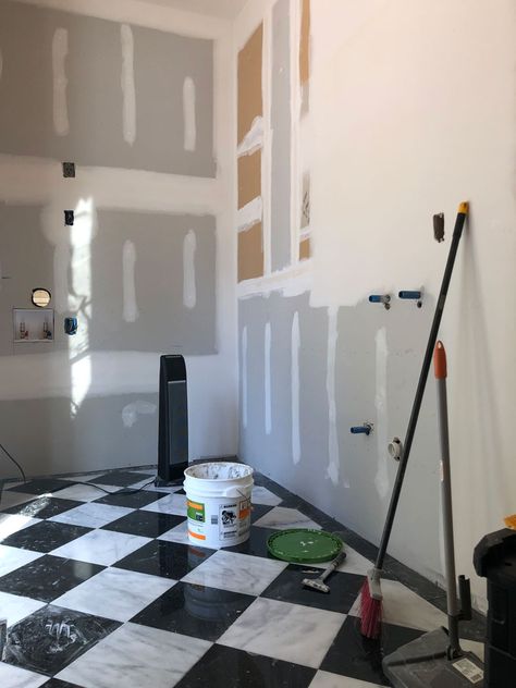 Black And White Laundry Room Floor, Black And White Laundry Room Ideas, Black And White Laundry Room, Dark Tile Floors, Black And White Flooring, Floor To Ceiling Cabinets, White Laundry Rooms, Black Floor Tiles, Pantry Laundry