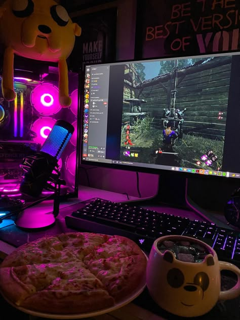 Gaming Youtuber Aesthetic, Game Set Up, Gamer Bedroom Aesthetic, Monitor Aesthetic, Pc Setup Gaming, Gamer Room Ideas, Set Up Gamer, Gamer Aesthetic, Gaming Aesthetic