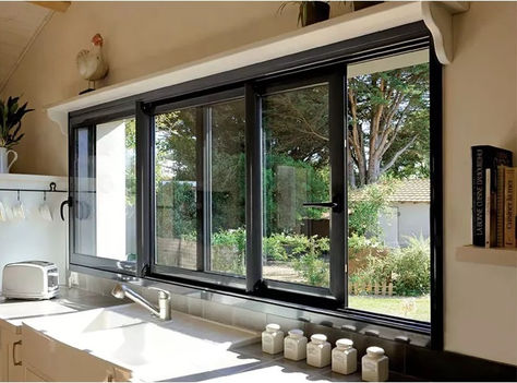 Kitchen Windows Above Sink Ideas, Kichen Design, Modern Kitchen Window, Kitchen Window Design, Model Dapur, House Window Design, Kitchen Cupboard Designs, Window Grill Design, Contemporary Kitchen Design