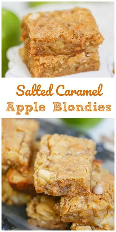 Salted Caramel Chip Apple Blondies - These easy-to-make blondies are gooey, chewy and loaded with apples and salted caramel chips and are definitely holla-worthy.  #caramel #seasalt #salted caramel #apple #blondies #caramelapple Caramel Apple Blondies, Salted Caramel Chips, Caramel Chips, Apple Blondies, Blondie Bars, Apple Bars, Blondies Bars, Healthy Brain, Köstliche Desserts