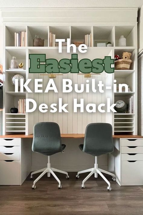 Using just 2 IKEA pieces, anyone can make this! Ikea Lagkapten Alex Desk Hack, Ikea Built In Desk Hack, Bureau Hack Ikea, Ikea Mydal, Nordli Ikea, Diy Built In Desk, Ikea Office Hack, Ikea Pieces, Ikea Alex Desk