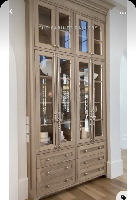 Make Kitchen Cabinets Look Like Furniture, Thermador Column Refrigerator And Freezer, Recessed China Cabinet, Built In Shelves Glass Doors, Built In China Cabinet Ideas, Custom Built In Cabinets, Built In China Cabinet, Kitchen Built In, Built In Hutch