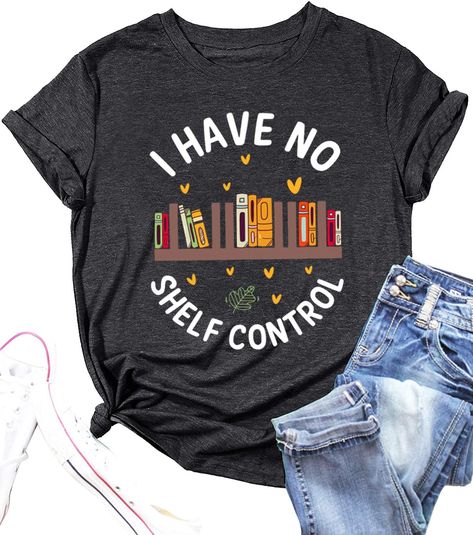 PRICES MAY VARY. ★Soft Fabric: This funny bookworm shirt is made of Cotton Blend, super soft and comfortable to wear. ★Features: Book lovers t-shirt for women, I have no shelf control funny letter printed reading tshirt, bookworm librarian teacher gift shirts, summer short sleeve book tee tops, casual loose style. ★Occasions: Librarian gift t-shirt is suitable for casual, school, sports, office, beach, holiday, social events, parties, vacation, outdoor, shopping or street. ★Multiple Match: Our r No Shelf Control, Bookworm Shirt, Gifts For Librarians, Reading Shirts, Book Shirts, Plus Size Kleidung, Plus Size Casual, Book Lover, Teacher Shirts