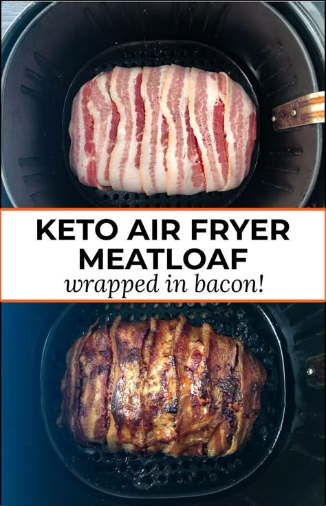 Virta Recipes, Airfryer Bacon, Bbq Bacon Meatloaf, Air Fryer Meatloaf Recipe, Air Fry Bacon, Air Fryer Meatloaf, Bacon Meatloaf, Bacon Wrapped Meatloaf, Carnivore Diet Recipes