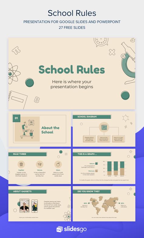 Let your students know about the school rules with this simple Google Slides theme and PowerPoint template for your presentation! 100% editable and free. Presentation Design School, Powerpoint Presentation Ideas Student, Simple Powerpoint, Presentation Ideas For School Powerpoint, Presentation Design For School, Ppt Design Ideas School, School Powerpoint, Powerpoint School Presentation, School Presentation