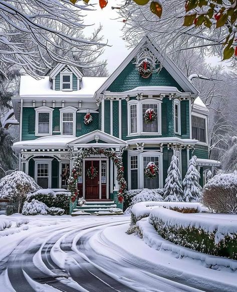 Winter House Exterior, Eclectic Maximalism, Snow House, Victorian Style Homes, Velvet Cloth, Gorgeous Houses, Winter Scenery, Cute House, Maximalism