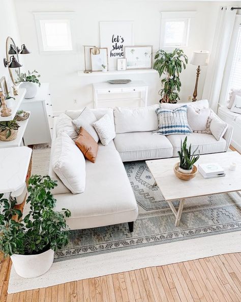 Living Room Wall Decor | White Floating Shelf Shopping Guide - The Beauty Revival Light Colored Sofa, White Couch, White Sectional, White Floating Shelves, Clean Couch, Modern Farmhouse Living, White Sofa, White Couches, White Interior Design