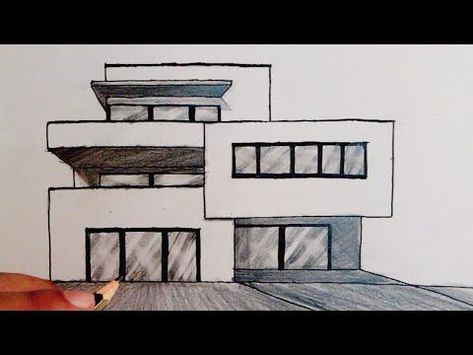 How To Draw A House: Draw Modern House Easy. Simple House Sketch, 3d House Drawing, Dream House Sketch, Dream House Drawing, Simple House Drawing, House Design Drawing, Perspective Drawing Architecture, Fish Drawing, Interior Architecture Drawing