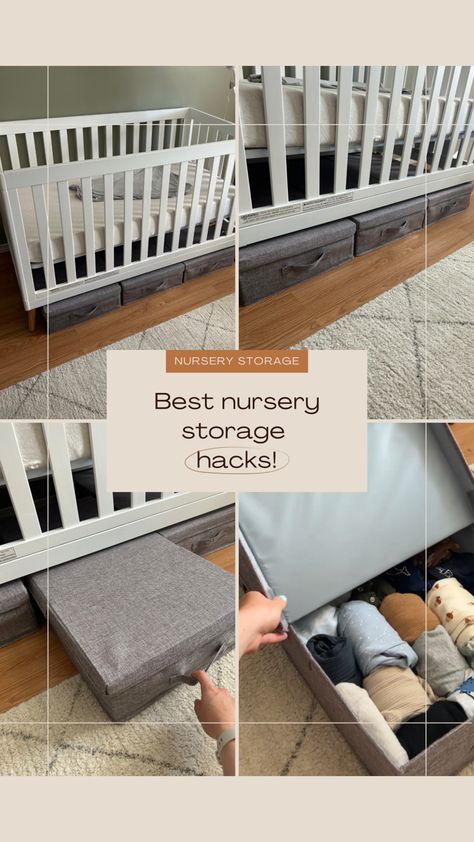 I was struggling to find storage space in my babies room and looked all over for a solution to use the space under the crib. I found these awesome storage bins that inow keep all my babies clothes in from what he has grown out of tonstuff he doesnt fit yet. It is such a space saver and uses all the space under he crib while still looking neat and tidy! Diy Nursery Storage Ideas Small Spaces, Under Crib Storage Ideas, Baby Clothes Storage For Small Spaces, Small Space Baby Organization, Crib In Closet Ideas, Baby Storage Ideas For Small Spaces, Baby Clothing Storage, Small Bedroom Storage Solutions, Small Baby Nursery