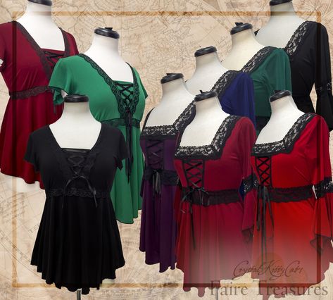 Renaissance Tops and Angel Tops by Dare to Wear fashions are now available on the Faire Treasures website! Great to wear to conventions, the nightclub, or in everyday life, these shirts look great layered with a corset over them or worn as a standalone shirt in your ensemble. The black lace accents are one of the reasons I adore these styles! 🖤 These shirts are my last remaining stock from when I sold these lovely tops at conventions, so when a size and color sells out, they are gone! Oh, ... Lovely Tops, My Last, Night Club, Everyday Life, Black Lace, The Black, Looks Great, Angel, Lace