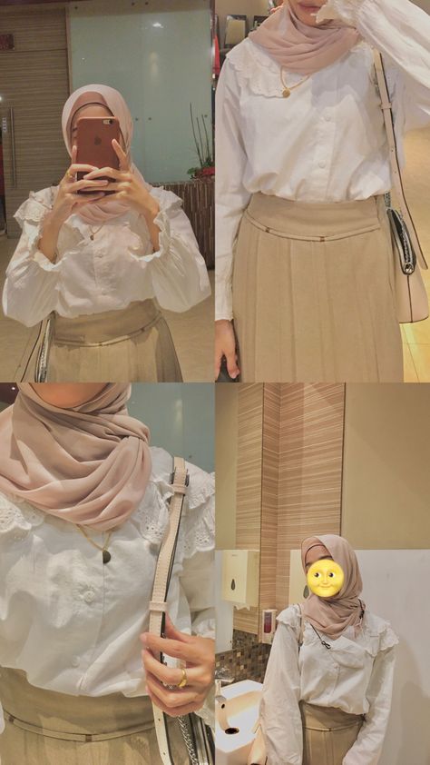 Outfit Cream Putih, White Blouse Outfit Hijab, Outfit Hijab Kulot, Cream Outfit Hijab, White Blouse Outfit, Mix And Match Outfits Hijab, White Hijab, Cream Outfit, Outfit Hijab Casual