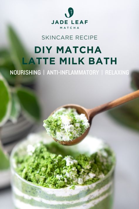 One of my absolute favorite ways to unwind is by relaxing in a hot matcha bath. Pour into your self-care routine by whipping up this plant-based, skin-nourishing Matcha Latte Milk Bath recipe. Make a batch of this recipe for cute DIY Holiday gifts to give to your loved ones. Skin Softening Bath Diy, Bath Milk Recipe, Bath Tea Recipe, Hot Matcha, Diy Bath Soak, Jade Leaf Matcha, Milk Bath Recipe, Bath Soak Recipe, Hygge Ideas