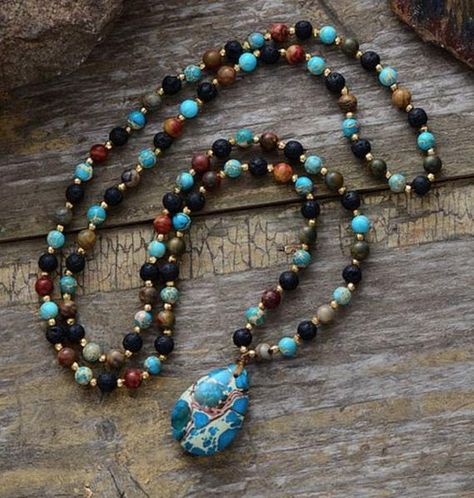 Handmade Statement Necklace, Treasure Jewelry, Chakra Beads, Bijoux Fil Aluminium, Amazonite Necklace, Imperial Jasper, Necklace Ideas, Turquoise Bead Necklaces, Stone Beaded Necklace